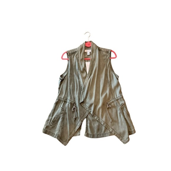 Kenneth Cole Utility Vest Women's Size M Green Sleeveless Open Front 100% Tencel - Picture 3 of 5